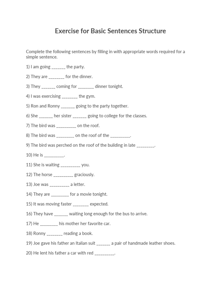 Basic Sentence Structure Exercises | PDF
