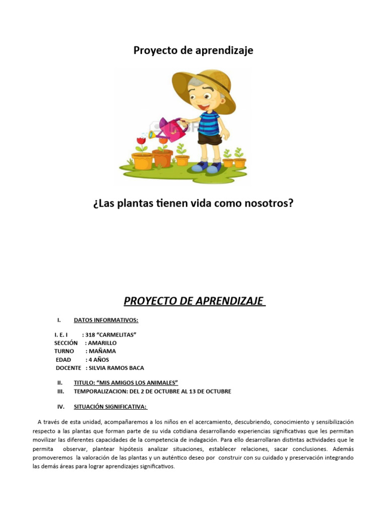 Proyecto de Aprendizaje de Las Plantas | PDF | Aprendizaje | Salón de ...