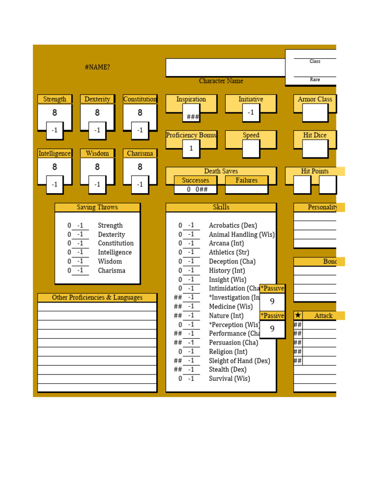 DND 5e Digital Character Sheet PDF Entertainment Role Playing