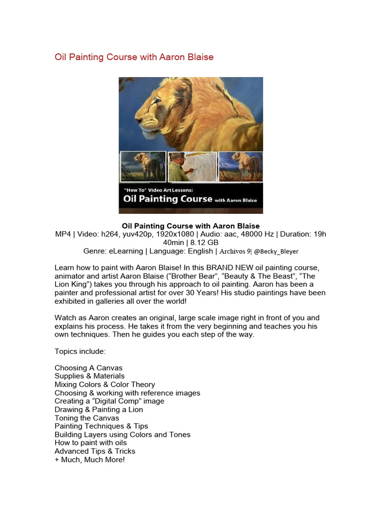 Aaron Blaise Oil Painting Course | PDF | Cooking, Food & Wine | Home ...