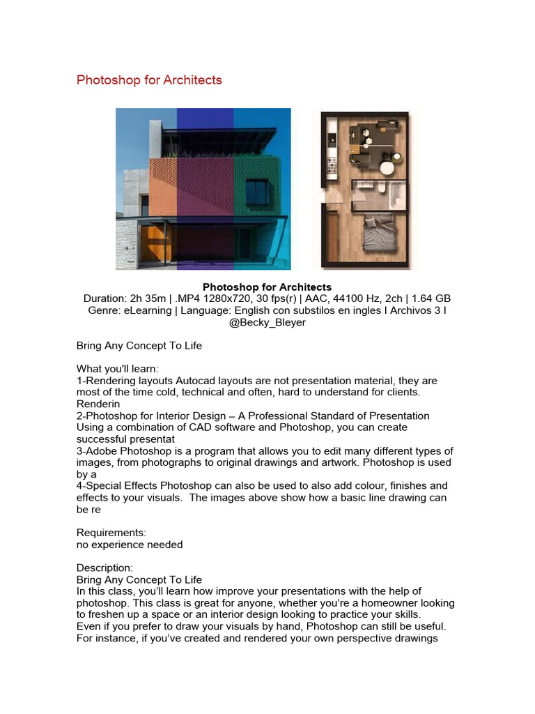 Photoshop For Architects | PDF | Adobe Photoshop | Rendering (Computer ...