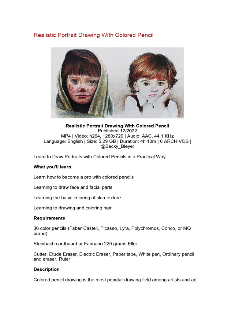 Realistic Portrait Drawing Course | PDF | Drawing | Pencil