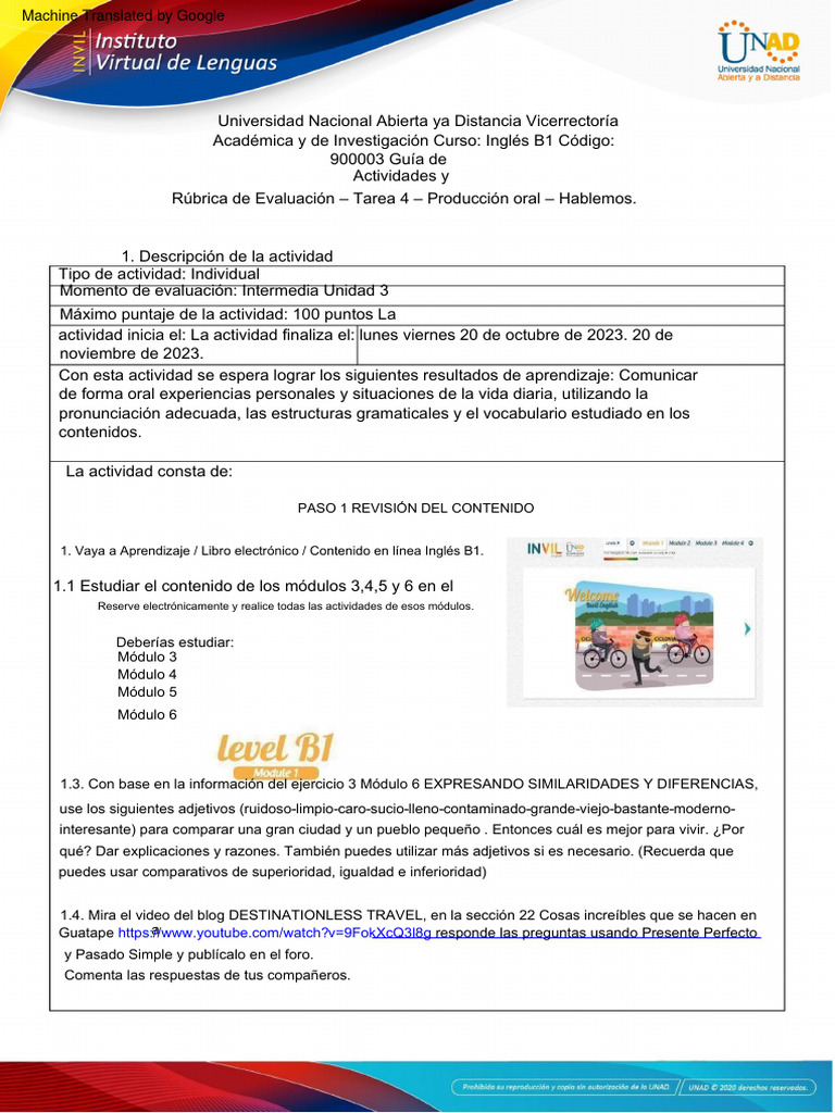 Activities Guide and Evaluation Rubric - Unit 3 - Task 4 - Oral ...