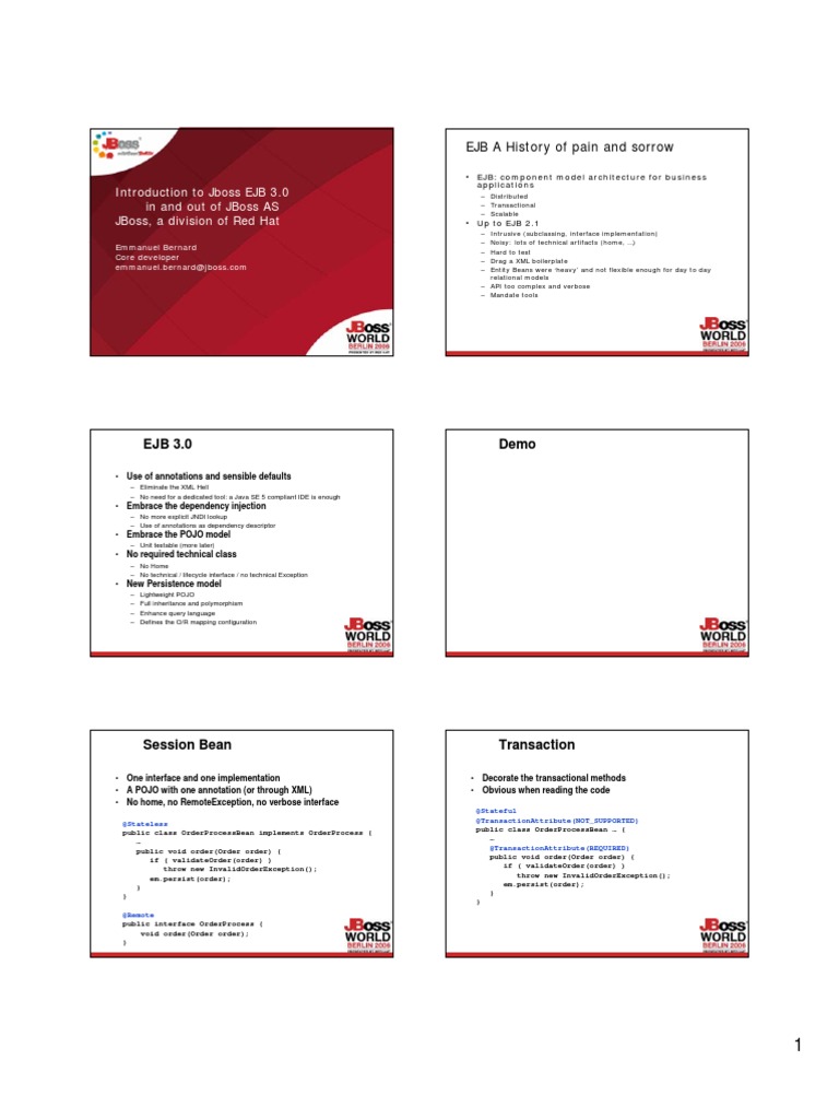 JBoss EJB 3.0 Overview and Features | PDF | Enterprise Java Beans ...
