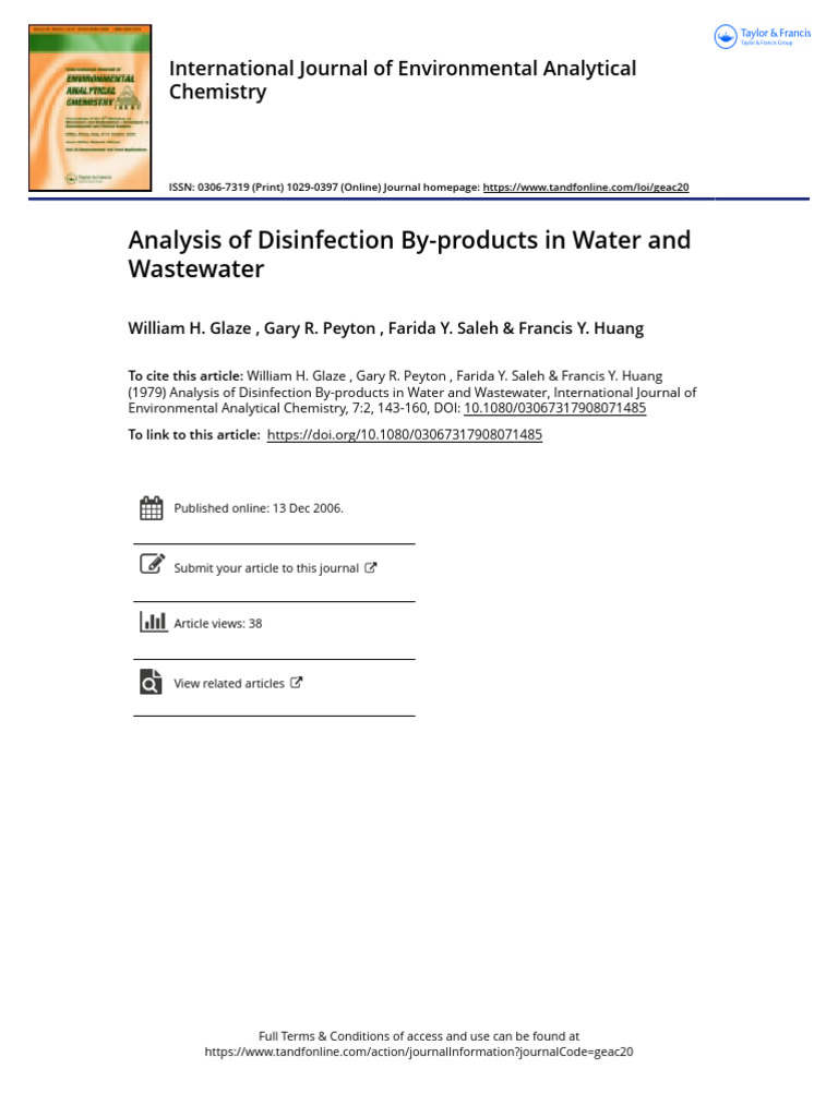 1979 Analysis of Disinfection by Products in Water and Wastewater