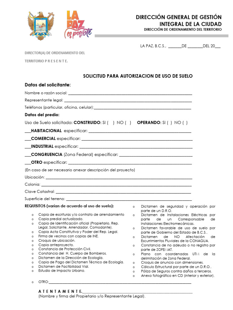 Formato Solicitud Uso De Suelo Pdf