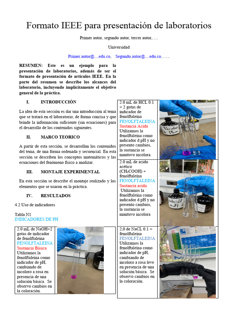 Formato IEEE para Laboratorios Científicos | PDF | Ácido | Ph