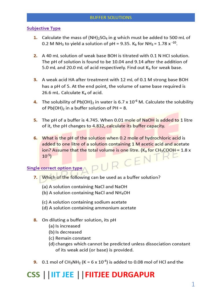 Buffer Solution PDF Buffer Solution Ph
