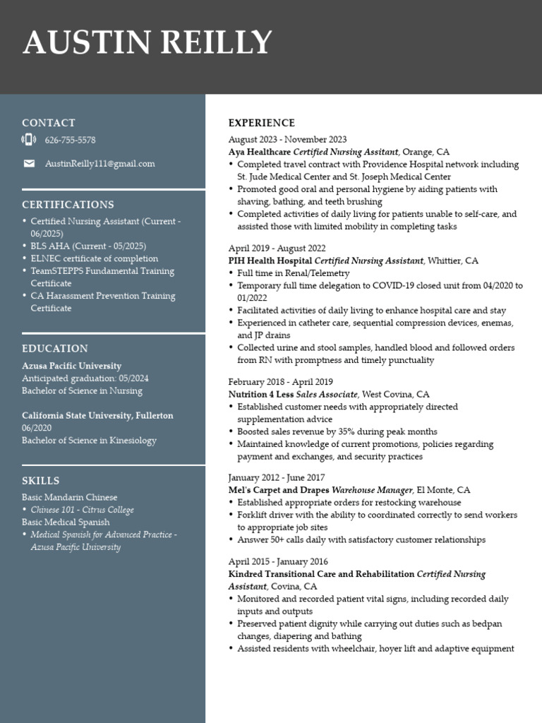 Austin Reilly Contact PDF Nursing Hospital