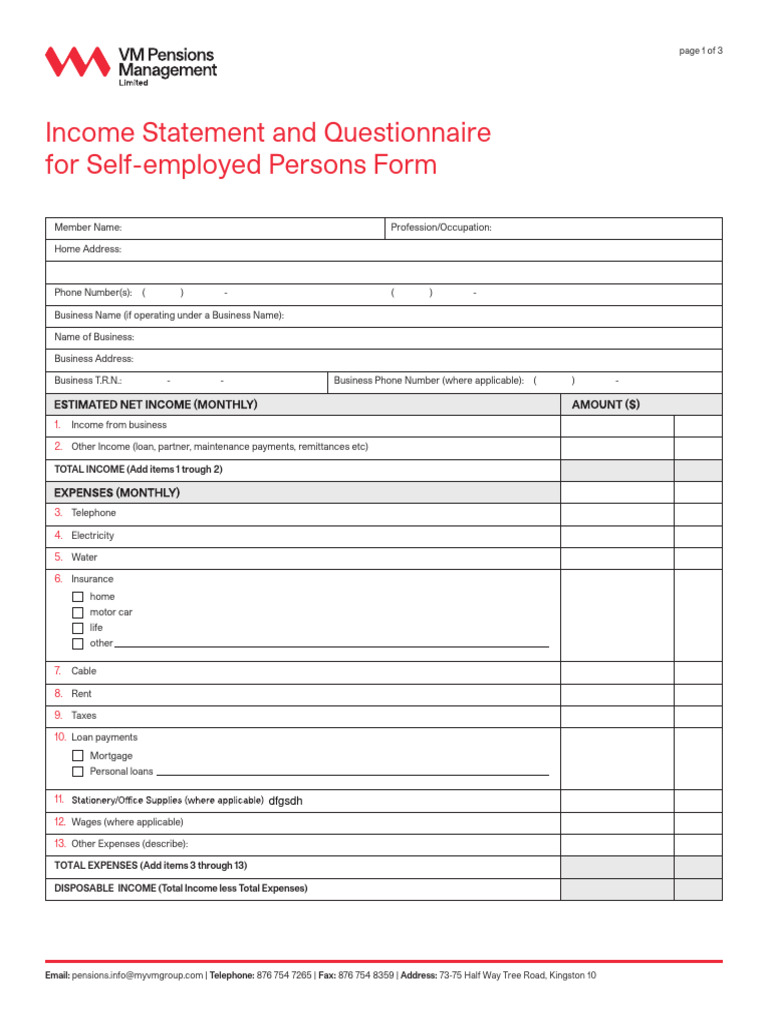 Self-Employment Income Questionnaire | PDF | Self Employment | Small ...