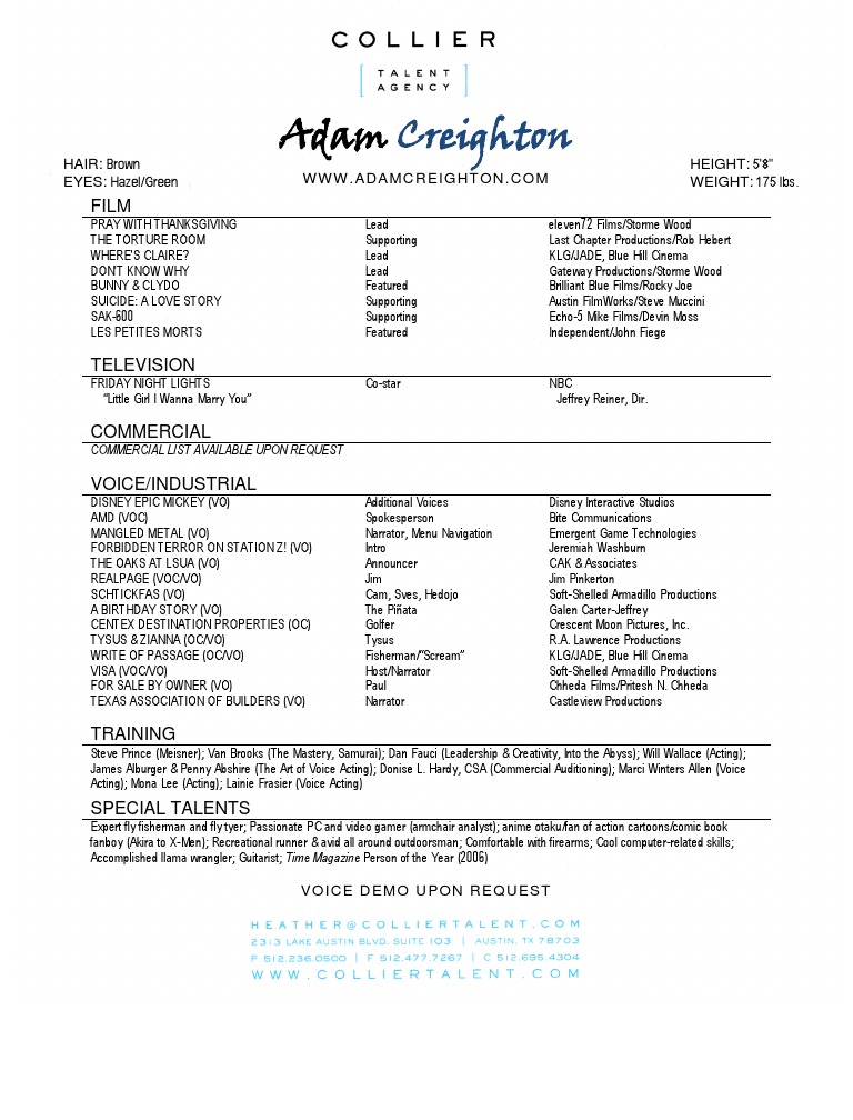 Adam Creighton's Acting Portfolio | PDF