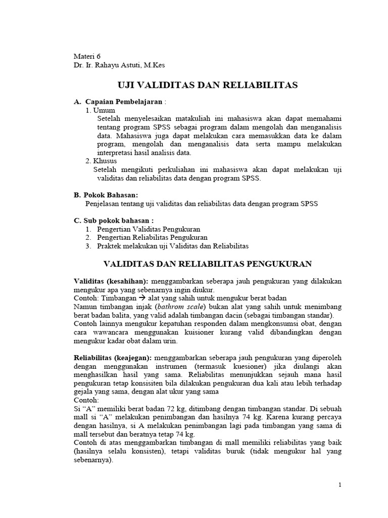 Uji Validitas dan Reliabilitas SPSS | PDF
