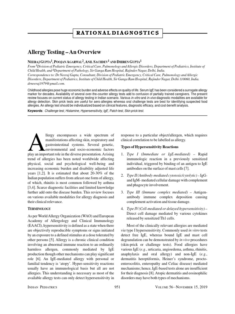 Allergy Testing An Overview PDF Allergy Allergen