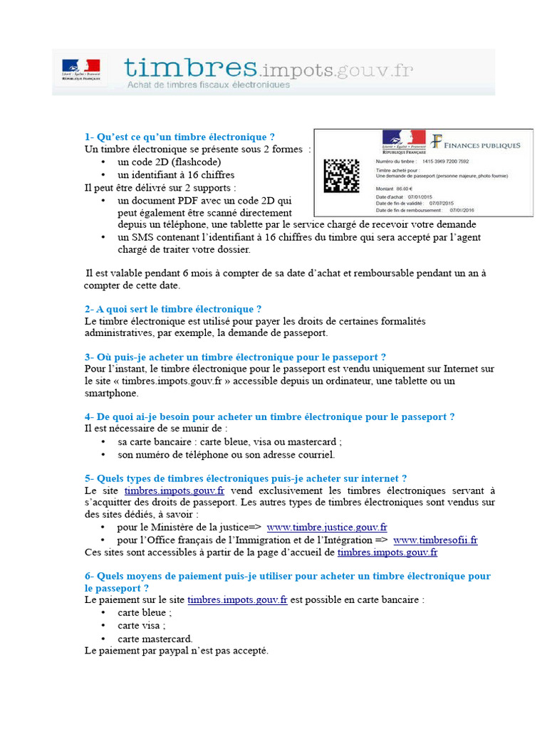 Achat et utilisation du timbre électronique | PDF | Passeport | Visa Inc.