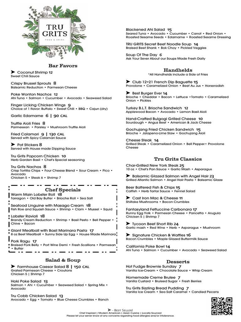 Tru Grits Menu PDF Salad Sauce