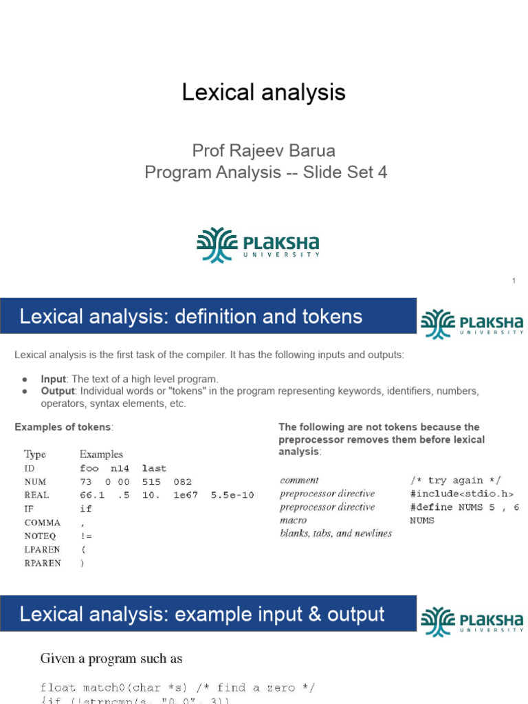 Slide set 4 lexical analysis pdf regular expression reserved word