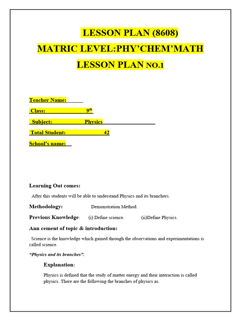 Aiou 40 Lesson Plan For B Ed Pdf English
