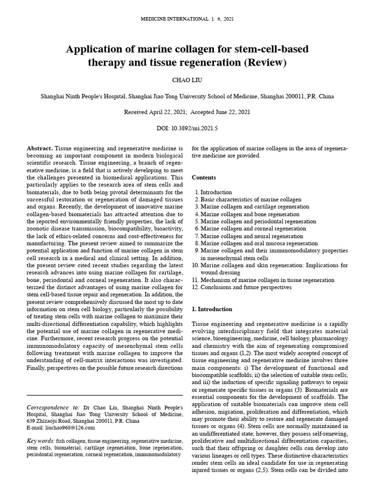 Application of Marine Collagen For Stem Cell Based - Chao Liu | PDF ...
