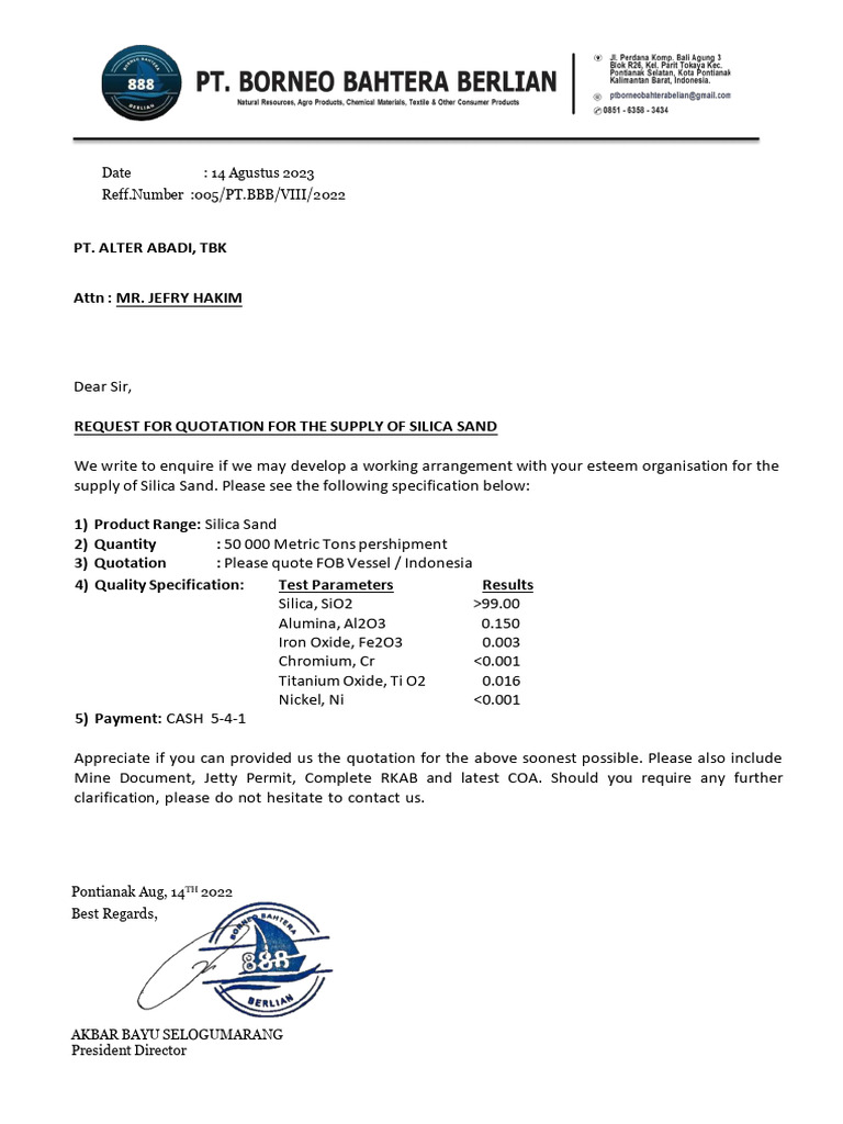 Quotation Request for Silica Sand Supply | PDF | Business | Home & Garden
