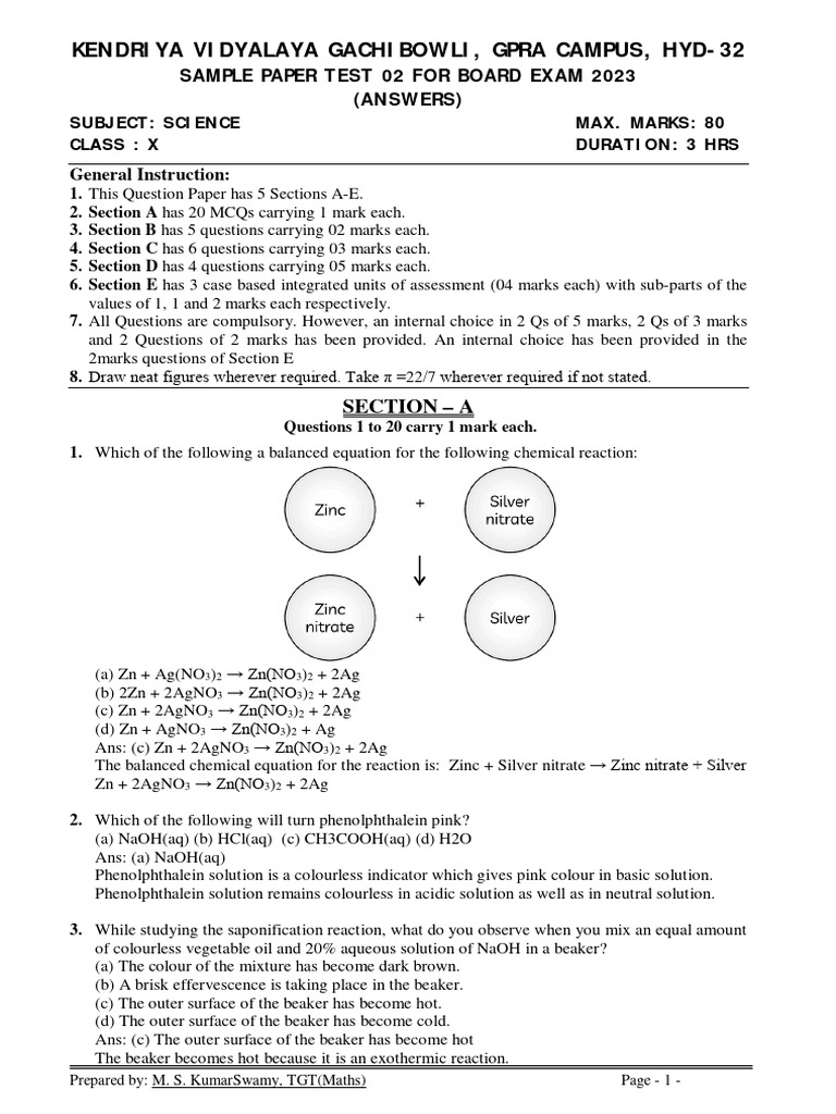 Science Class X Sample Paper Test 02 For Board Exam 2023 Answers PDF