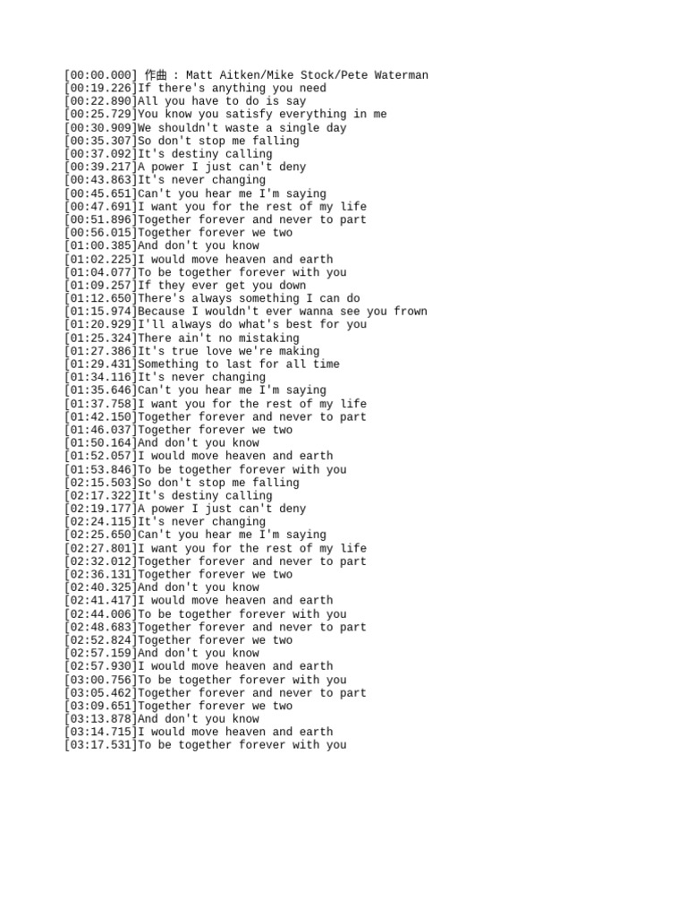 Rick astley together forever pdf