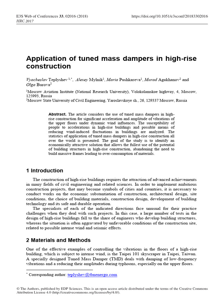 Application of Tuned Mass Dampers in High-Rise Con | PDF | Applied And ...