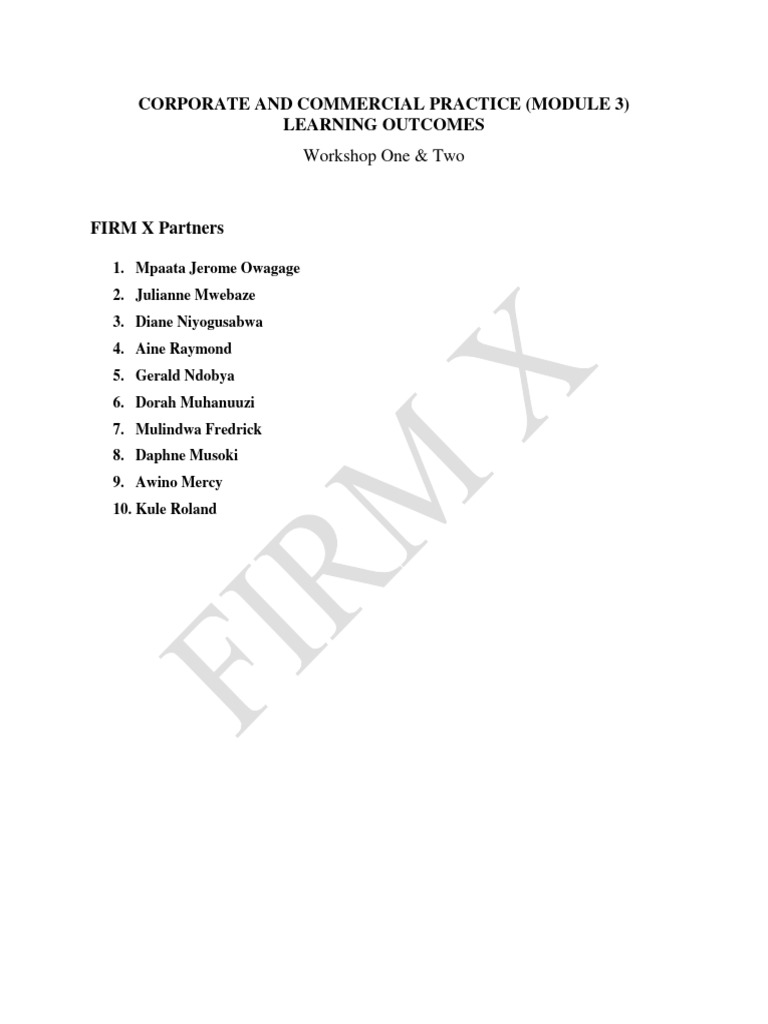 Firm X Corporate And Commercial Practice Learning Outcomes Module Pdf