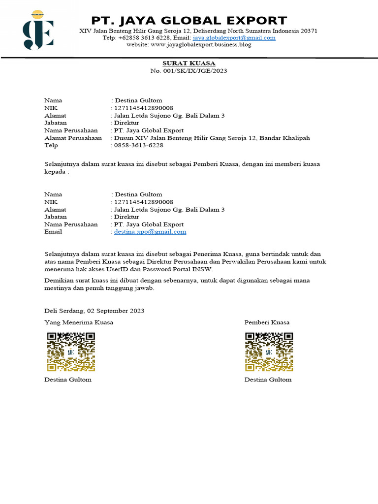 Contoh surat kuasa untuk insw pdf
