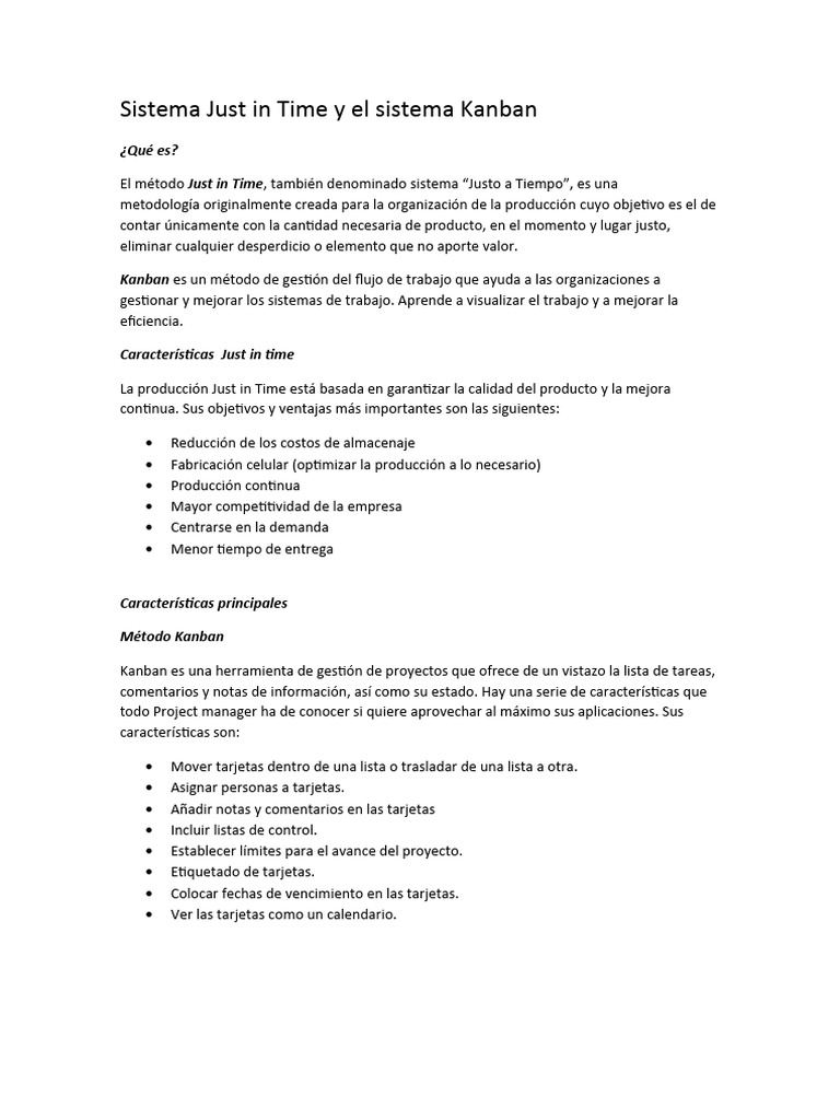 Just in Time y Kanban: Claves y Usos | PDF | Lean Manufacturing ...
