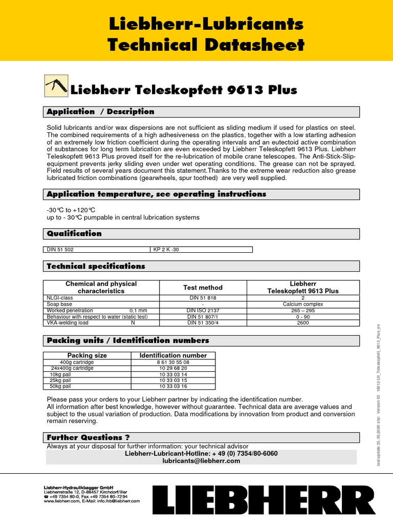 Liebherr Telescopic Grease 9613 Plus PDF Lubricant Friction