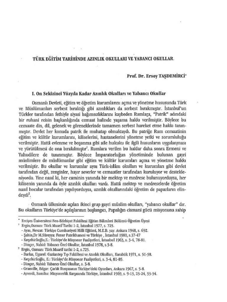 TURK EGiTiM TARiHiNDE AZINLIK OKULLARI VE YABANCI OKULLAR. | PDF