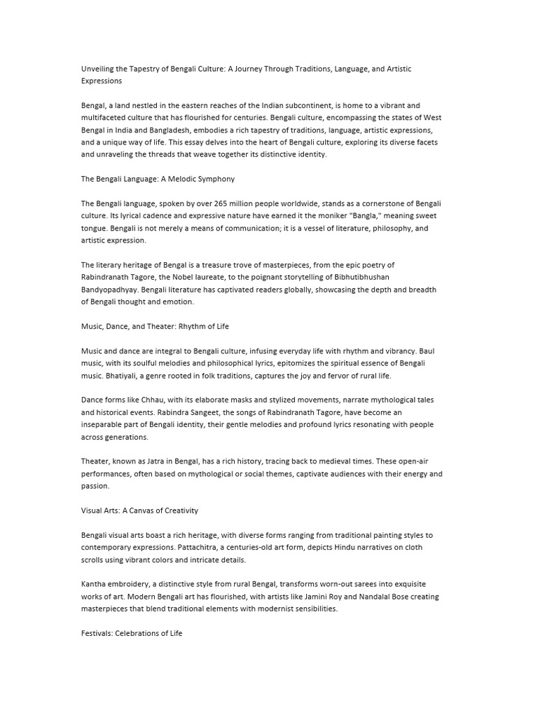 Unveiling The Tapestry of Bengali Culture  PDF  Bangladesh  Bengal