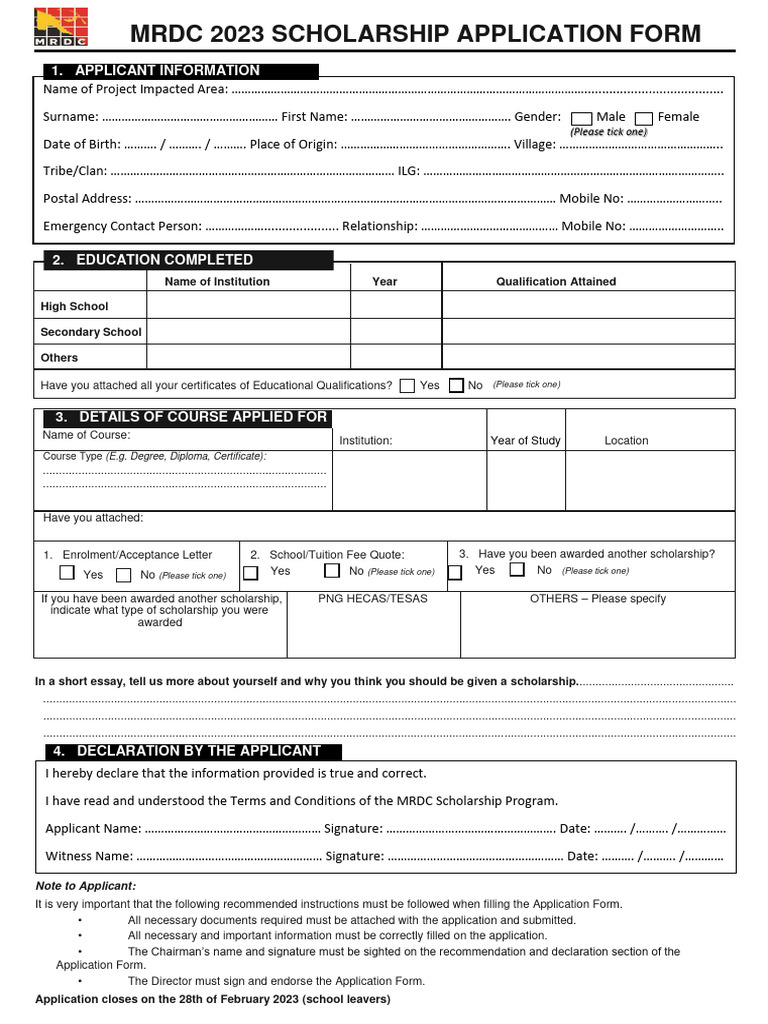 MRDC Scholarship Application Form | PDF