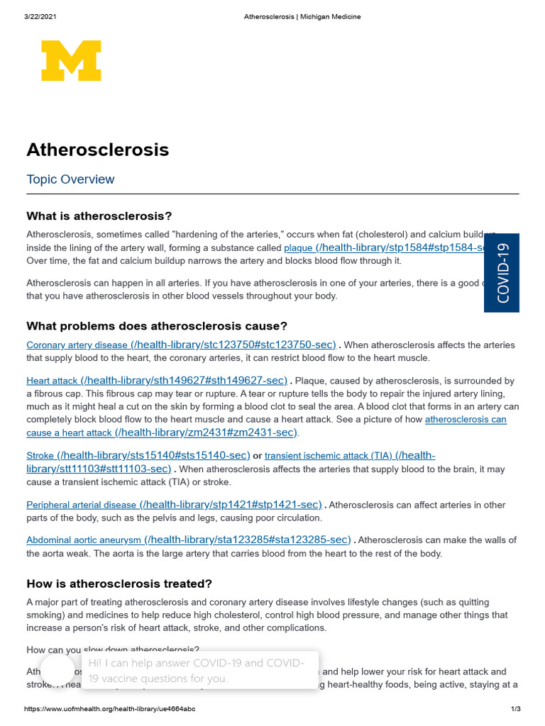 Atherosclerosis - Michigan Medicine | PDF | Atherosclerosis | Atheroma
