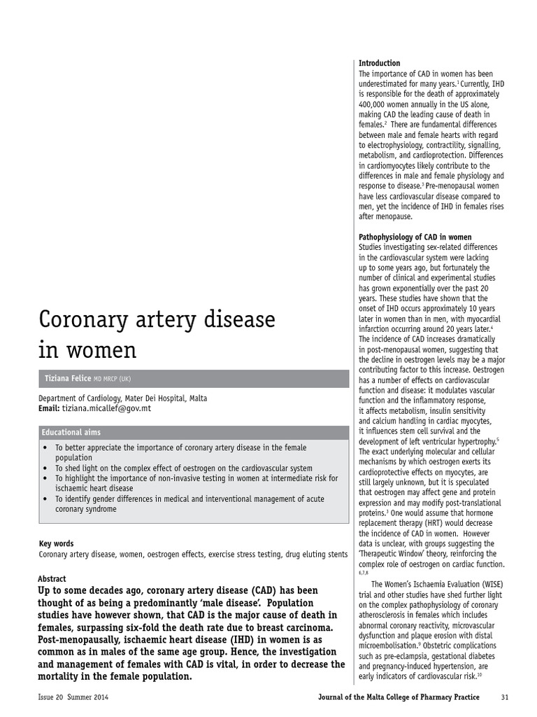 Coronary Artery Disease in Women | PDF | Coronary Artery Disease ...