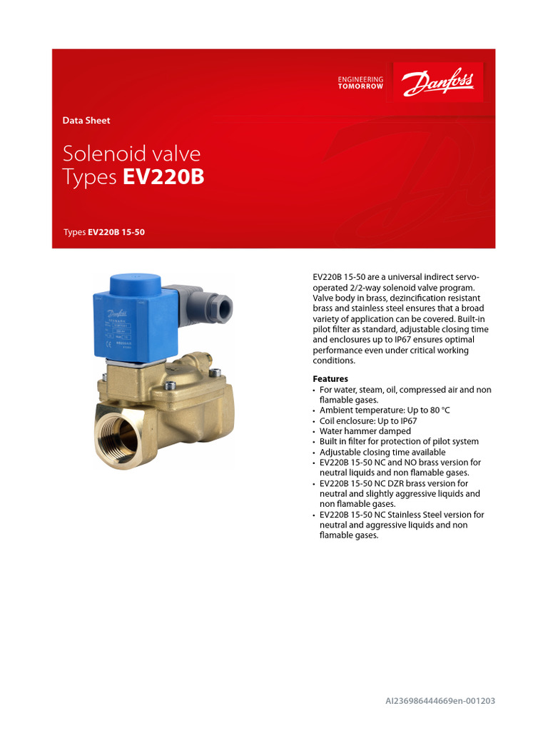 EV220B Solenoid Valve Data Sheet | PDF | Valve | Chemistry