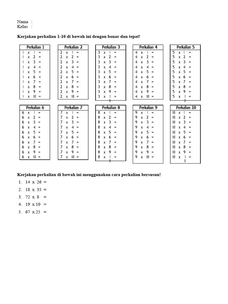 Perkalian 1 10 Pdf