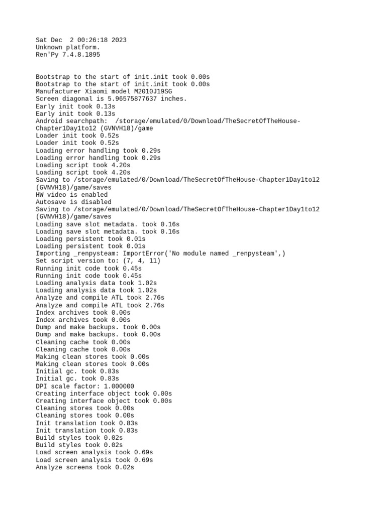 Ren'Py Game Initialization Log | PDF | Texture Mapping | Booting