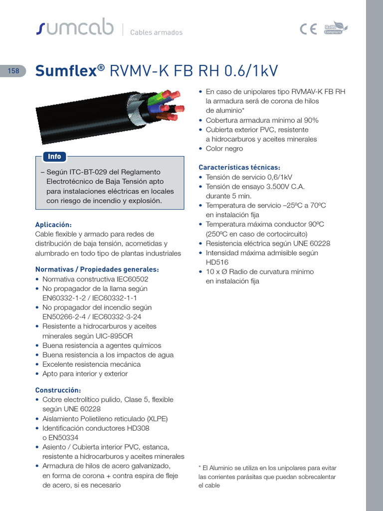 Sumflex RVMV K FB RH 0.6 1kV | PDF | Electromagnetismo | Ciencia de los ...