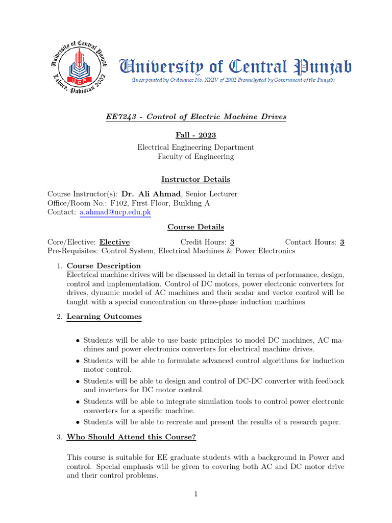EE7243 Control of Electric Machine Drives PDF Power Electronics Power Inverter