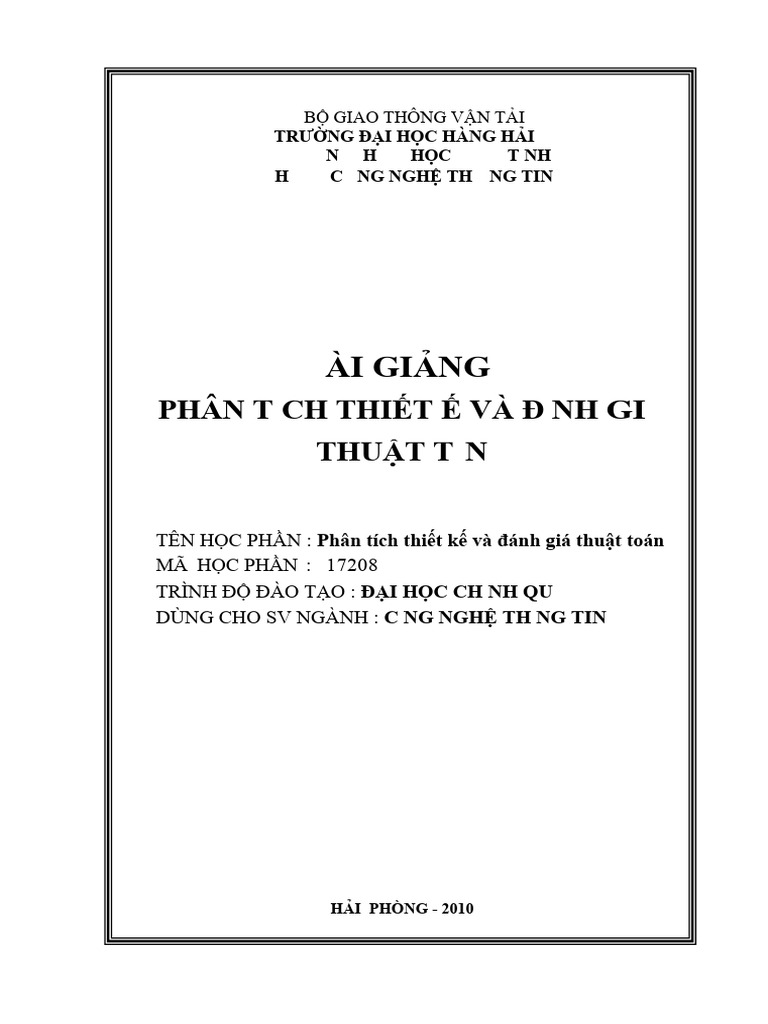Bai Giang Phan Tich Thiet Ke Va Danh Gia Thuat Toan | PDF