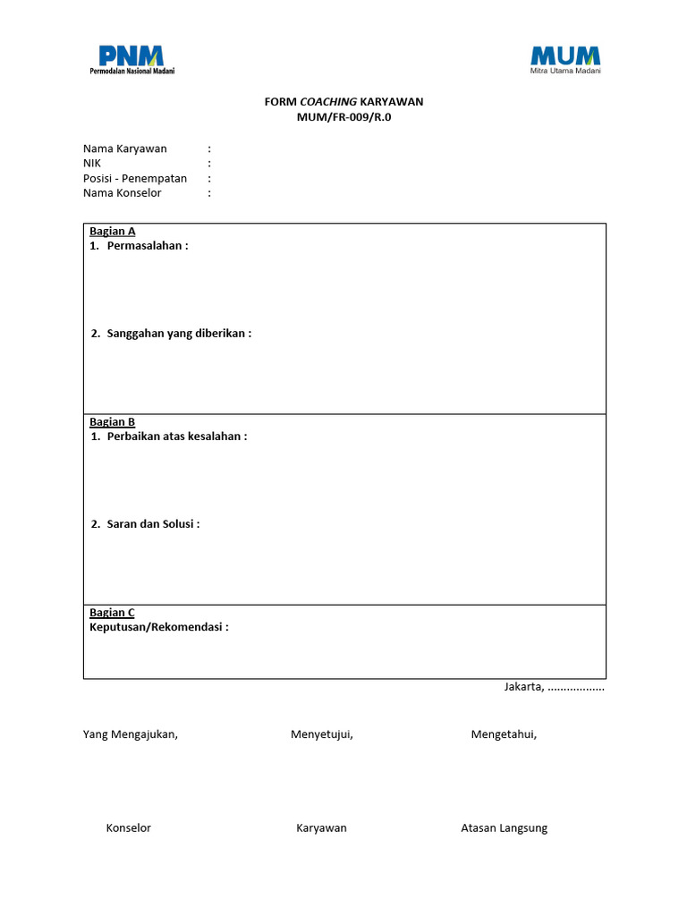 Formulir Coaching Karyawan MUM/FR-009 | PDF