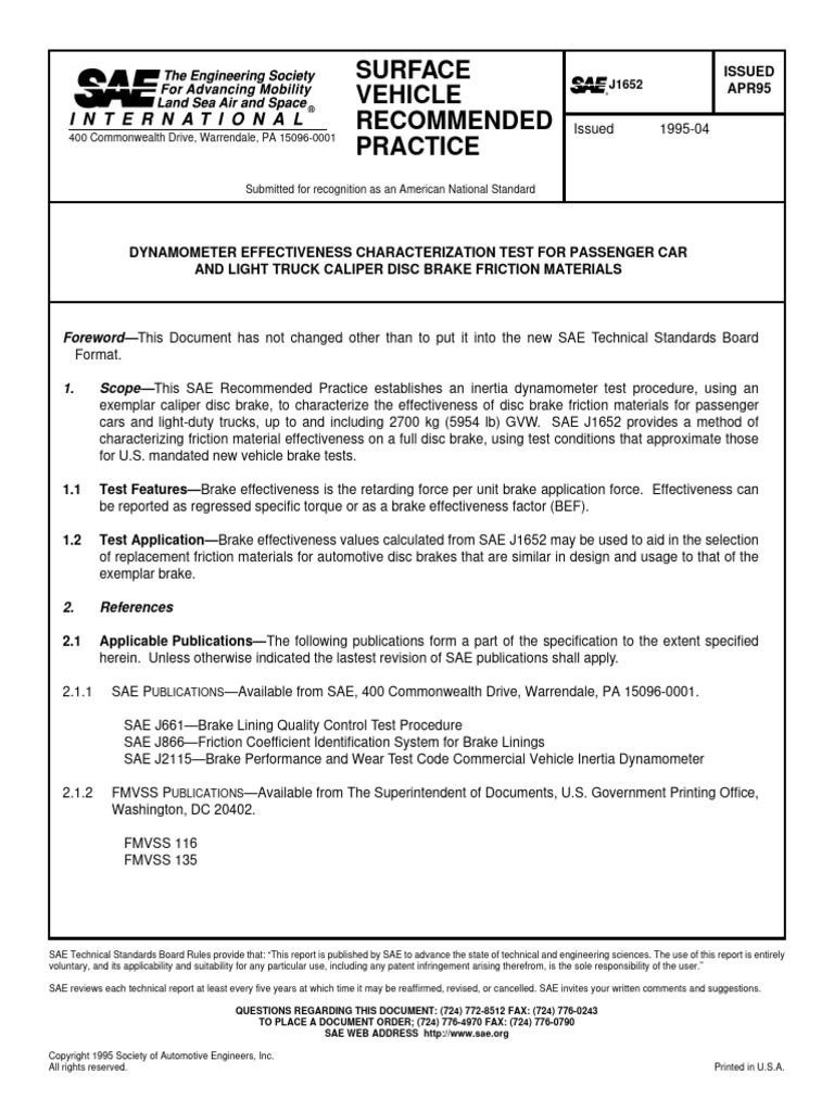 SAE J1652 (Inertia Dynamometer) | PDF | Coefficient Of Determination ...