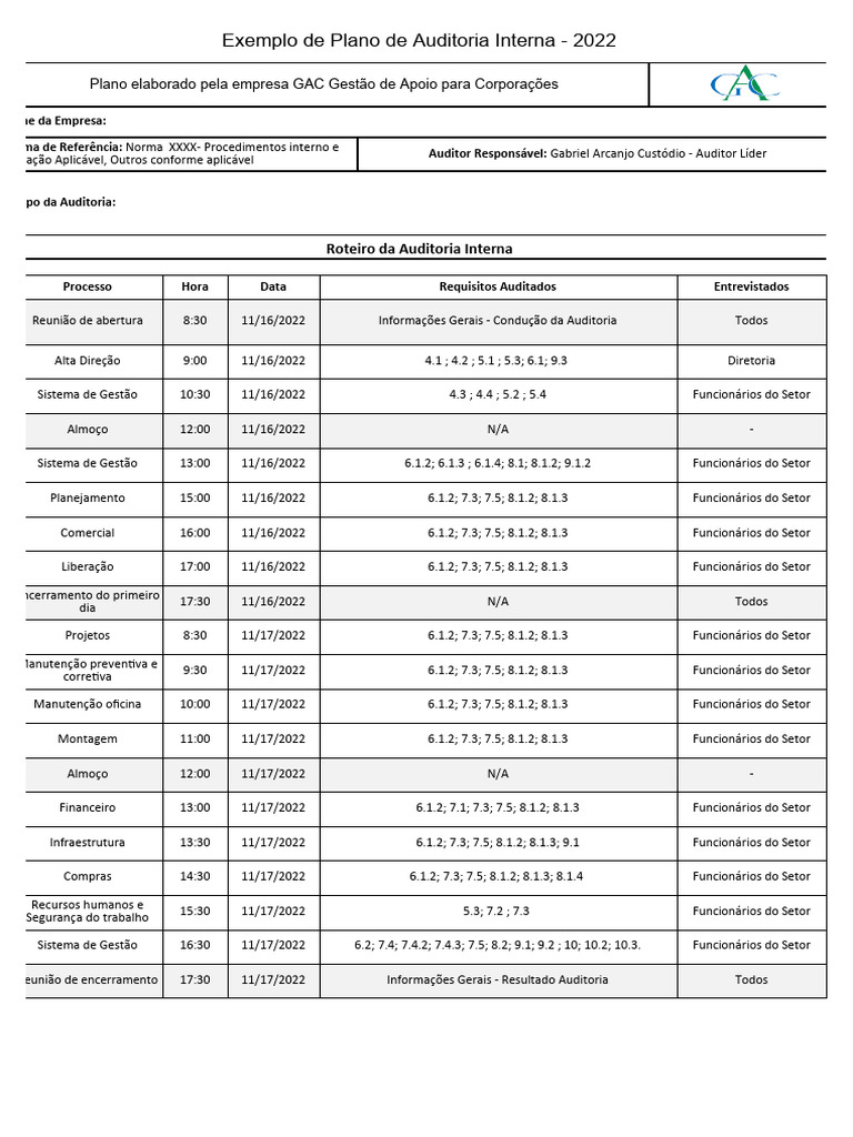 Modelo de Plano de Auditoria Interna | PDF | Business | Gestão de ...