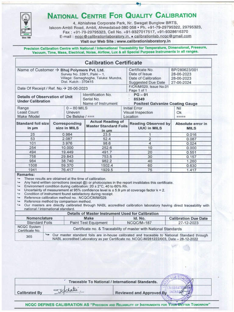 NCQC Calibration Certificate Overview | PDF | Calibration | Accuracy ...