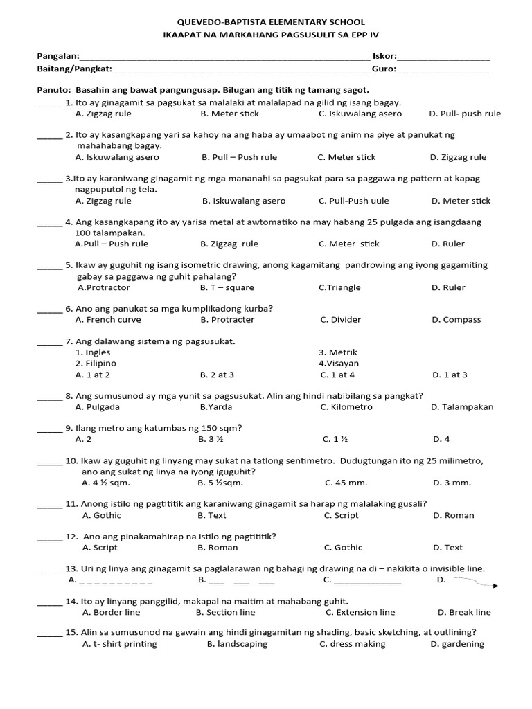 PT - Epp 4 - Q4 V1 | PDF