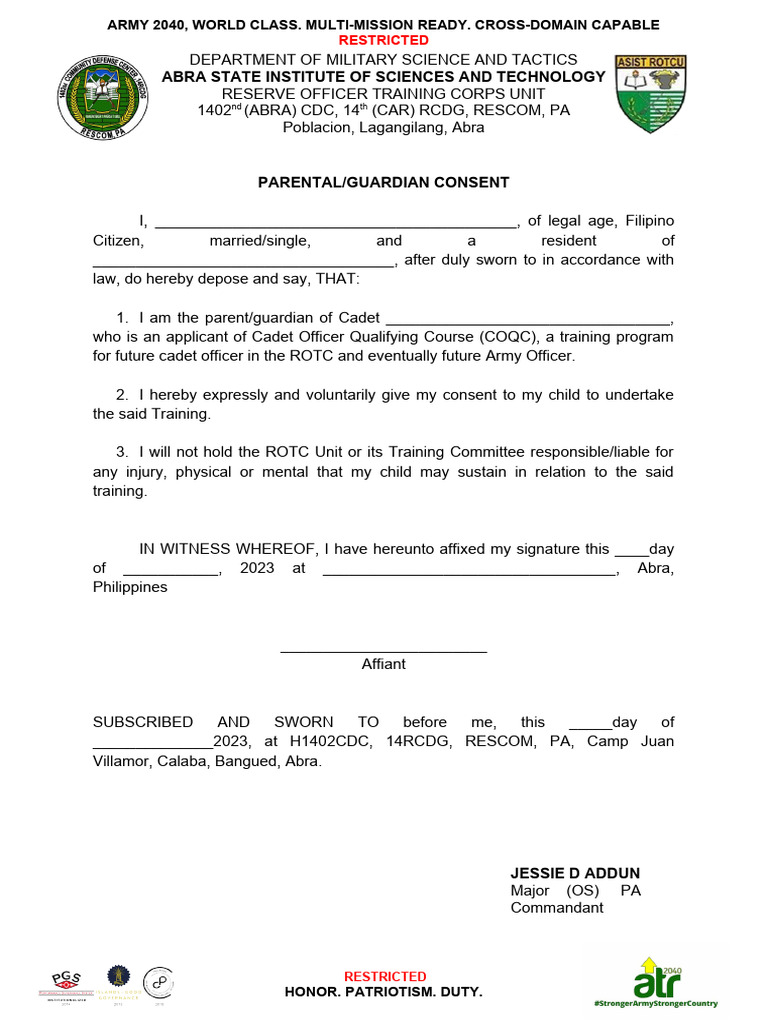ROTC Parental Consent Form | PDF | Business