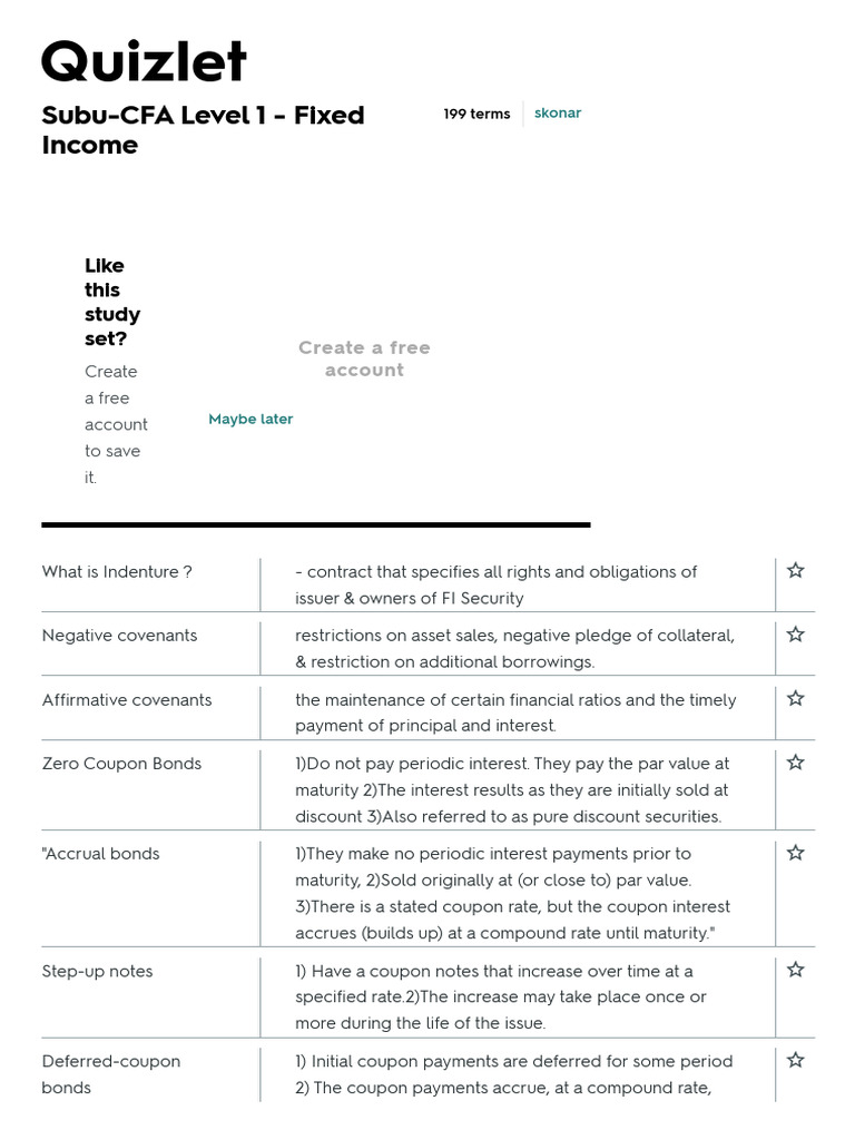 Subu-CFA Level 1 - Fixed Income Flashcards - Quizlet | PDF | Bonds ...