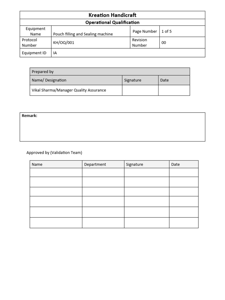 Pouch Filling Machine Operational Qualification | PDF | Verification ...