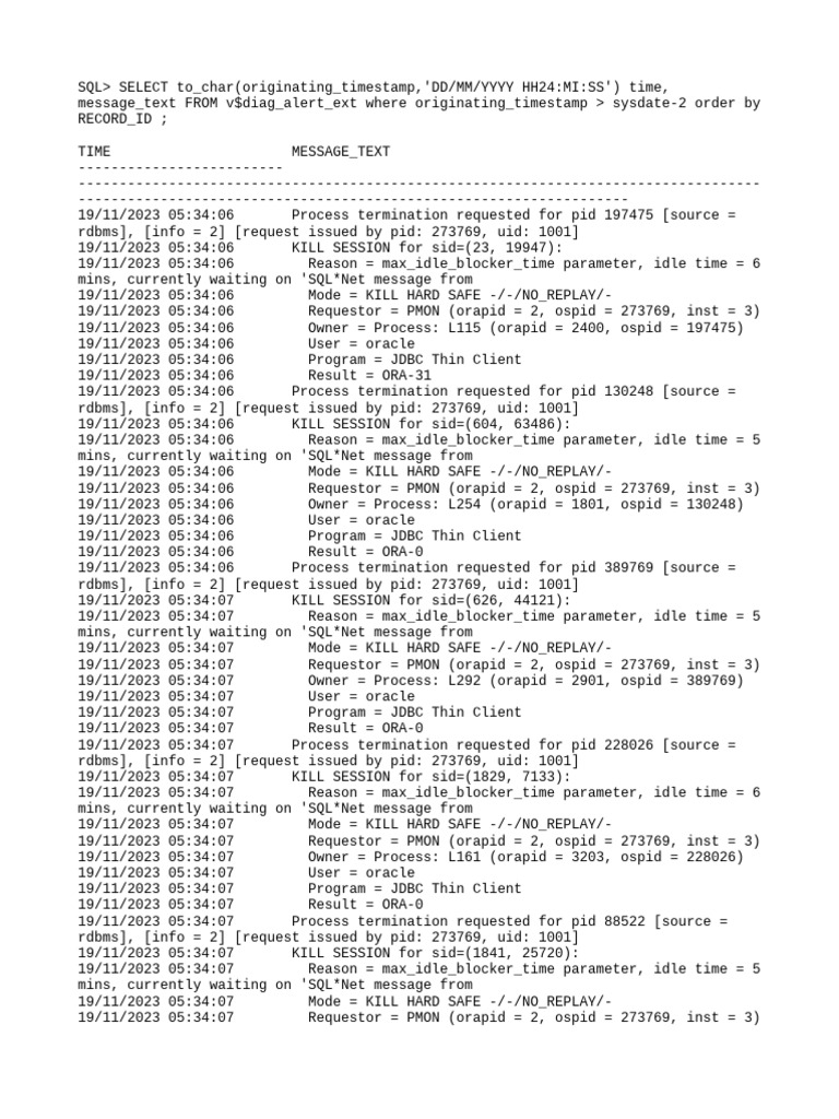 Oracle Session Termination Logs | PDF | Sql | Relational Database